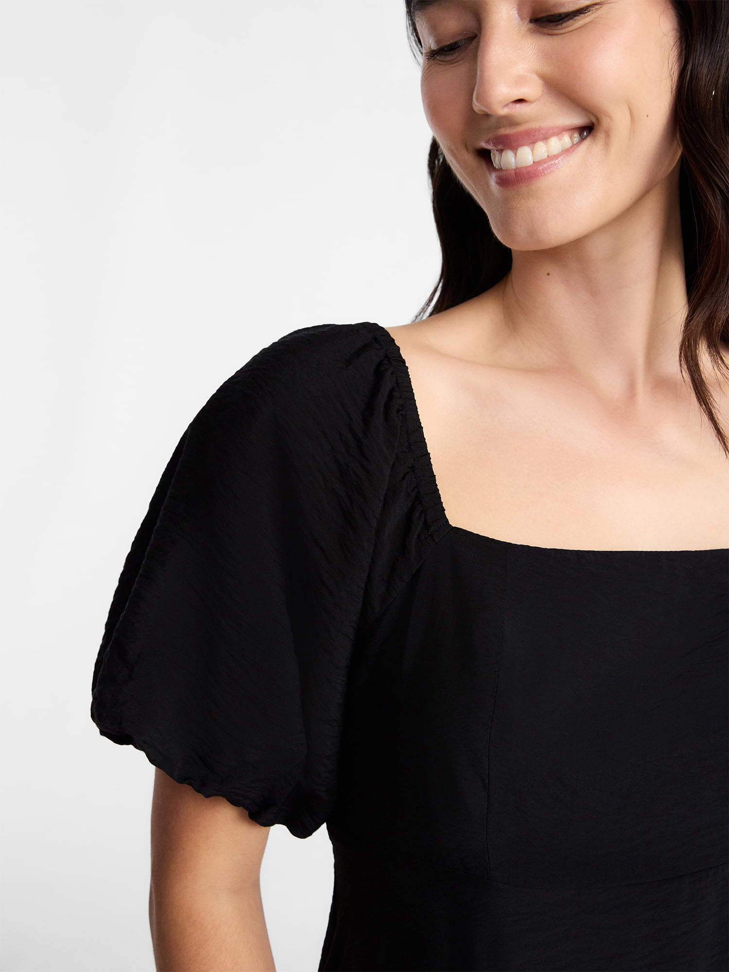 Time and Tru Women's Mini Dress with Puff Sleeves, Sizes XS-XXXL