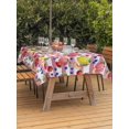 thumbnail image 3 of Outdoor Tablecloth with Umbrella Hole for Patio/Picnic/Party/Camping, Summer Fruits Waterproof Table Cloth Rectangle Table Cover Washable, Grapefruit Peach Lemon Strawberry Striped (54"x 80"), 3 of 9
