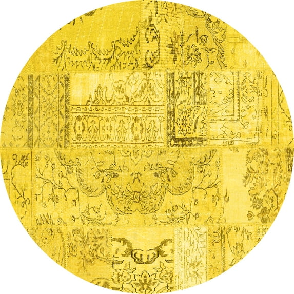Ahgly Company Indoor Round Patchwork Yellow Transitional Area Rugs, 6' Round