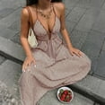 thumbnail image 3 of Uootdi Womens Maxi Dresses Vertical Stripe Print Halter Neck Deep V Sleeveless Flowy Long Dresses Sundresses Boho Vacation Style Gift, 3 of 8