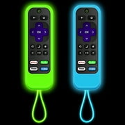 2 Pack silicone Roku remotes cover case Compatible with| TCL Roku | Hisense Roku remote | Roku Streaming Stick+ | Roku Streaming Stick | Insignia Roku TV Model Year 2016-2019 (Luminous Green + Blue)