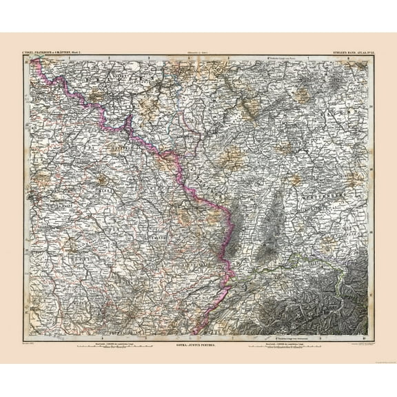 Historic Map - France Northeastern  - Stieler 1885 - 27.54 x 23 - Vintage Wall Art