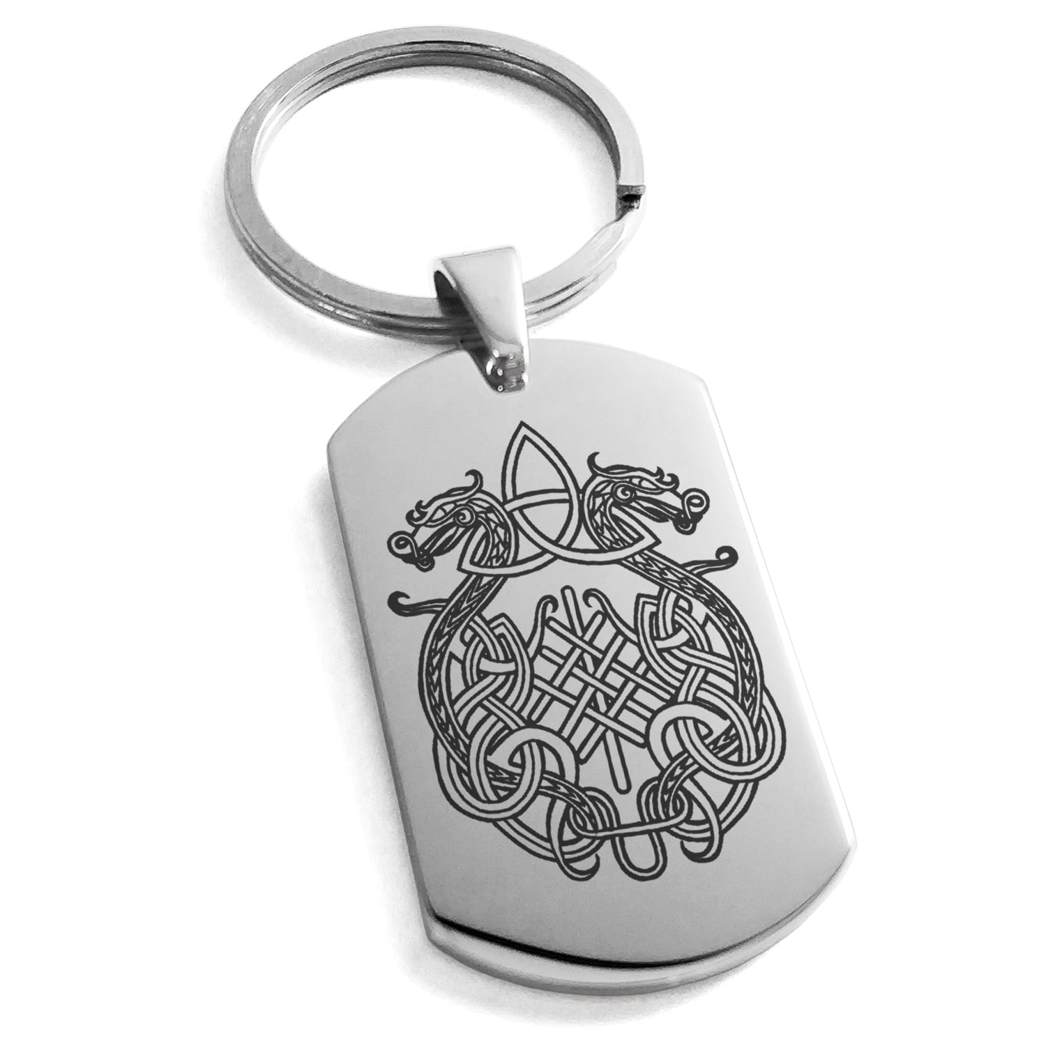 Stainless Steel Dragon Knot Skuld's Net Viking Rune Engraved Dog Tag