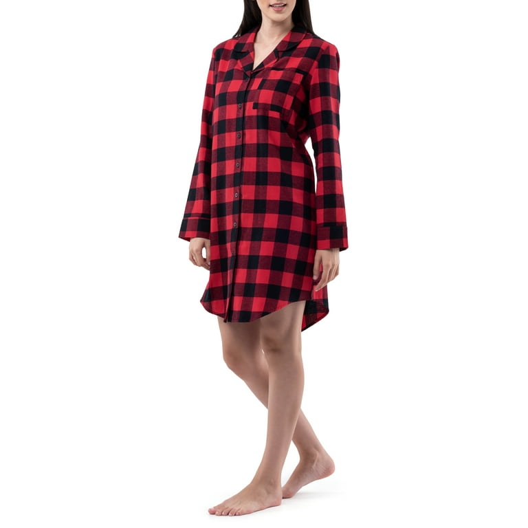 Fruit of the Loom Women s Beyond Soft Long Sleeve Button Down Flannel Sleepshirt Sizes S 4X Walmart