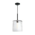 thumbnail image 4 of Haven 60 Watt 1-Light Matte Black Geometric Pendant Light with Clear Rippled Glass Shade, 4 of 12