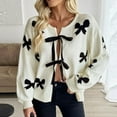 thumbnail image 5 of Women's Tie Front Bow Cardigan Sweaters Lightweight Knit Long Sleeve Top Trendy Fashion Warm Pullover Tops Casual Trendy Ribbed Outfits Fall Winter Jacket Coats, 5 of 9