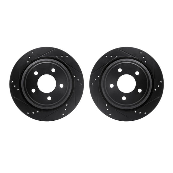 Dynamic Friction Company Rear Brake Rotors-Drilled and Slotted-Black 8002-54244