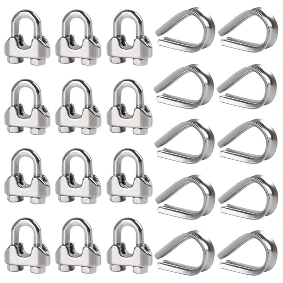 Tootaci 3/16" M5 Wire Rope Clamps and M5 Metal Cable Thimble, 304 Stainless Steel Cable Clamps Kit for 3/16 inch Steel Rope Thimbles Rigging