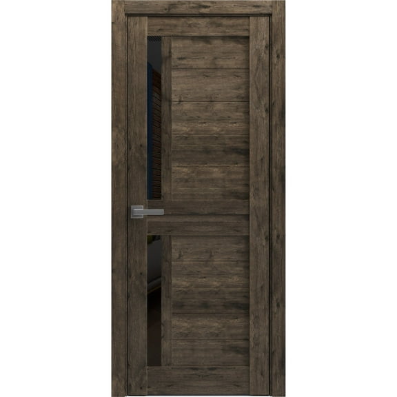 Interior Solid French Pre-Hung Door Frosted Glass | Veregio 7588 Cognac Oak | Single Regular Panel Frame Trims Handle | Bathroom Bedroom Sturdy Doors -18" x 84"