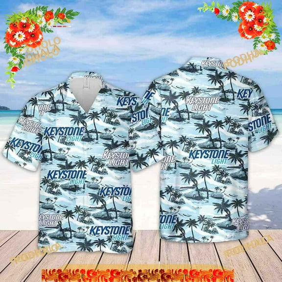 Keystone Light Beer Island Pattern Hawaiian Shirt