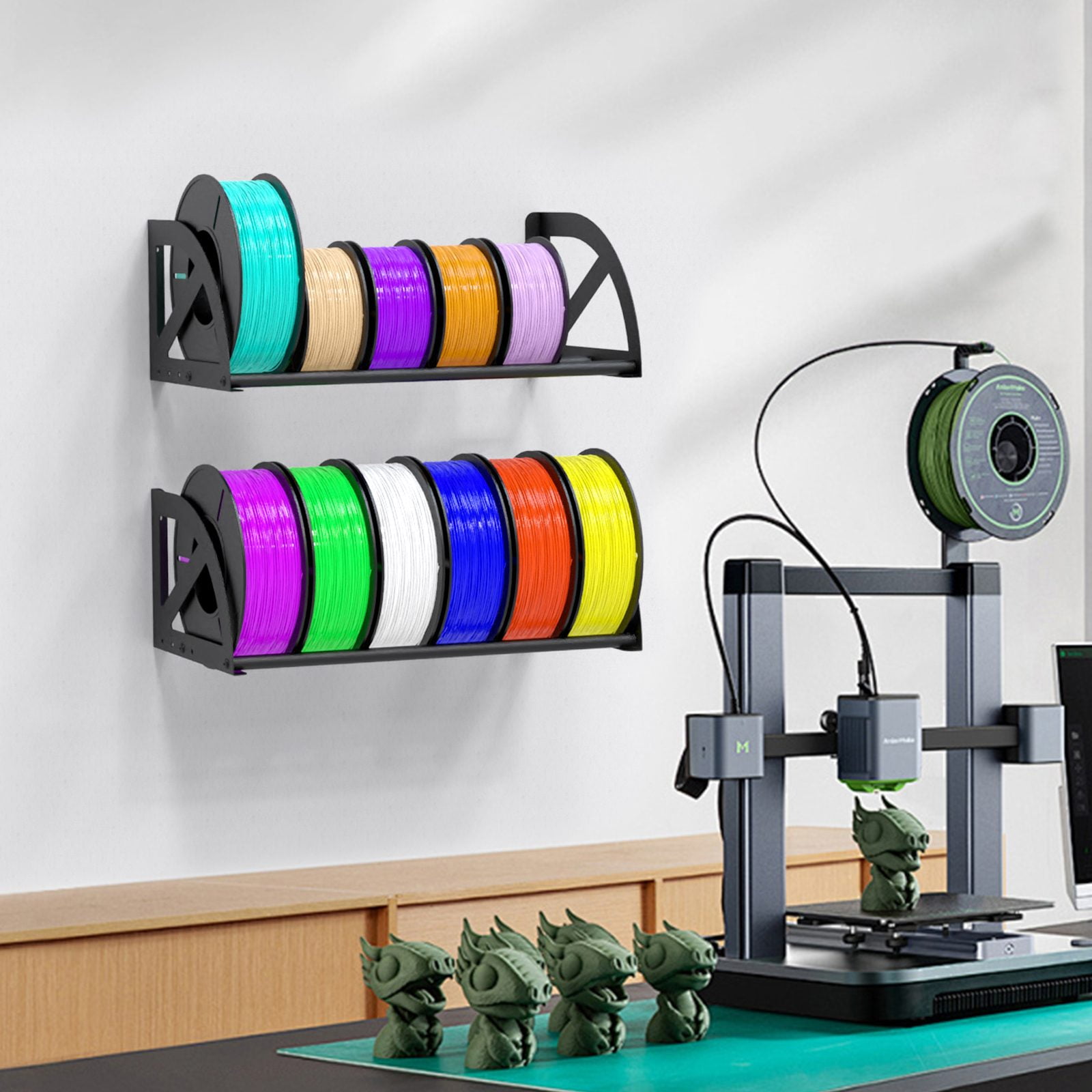 3D Printer Filament Storage Rack, Pack of 2 Wall Mounted Metal Filament Spool Holder for 12 Rolls, Wall Shelf for 3D Filament Storage for Home,Office,Workshop