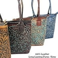 thumbnail image 2 of Urbalabs Western Purse Genuine Leather Hand Tooled Floral Handbag Tote Ladies Bag Leather Chain Strap Purse Hand Stitched (Medium Brown), 2 of 11