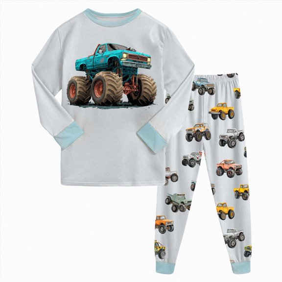 Xudanell Boys Cotton Pajamas Long Sleeve Toddlers Sleepwear 18M-18years | Crew Neck,Assorted Cartoon Vehicle Dinosaur Space Shark Kids Sleepwear PJs Light Gray for Size 9-10 Years