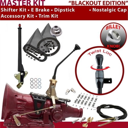 American Shifter TH350 Shifter Kit Black 10 in. E Brake Cable Clamp Clevis Trim Kit Dipstick for EFB4A