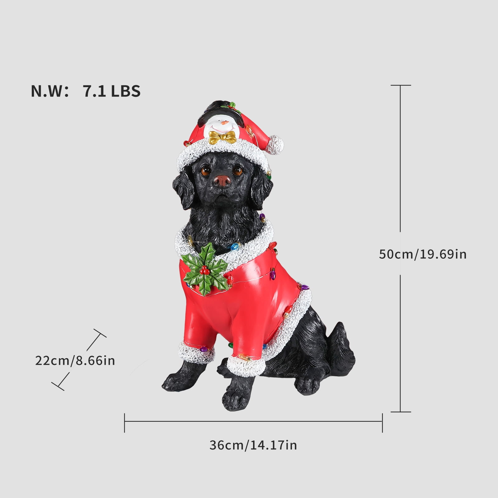 Black Retriever Dog Red Santa Outfit Christmas Statue with Santa Hat Holiday Tabletop Decor
