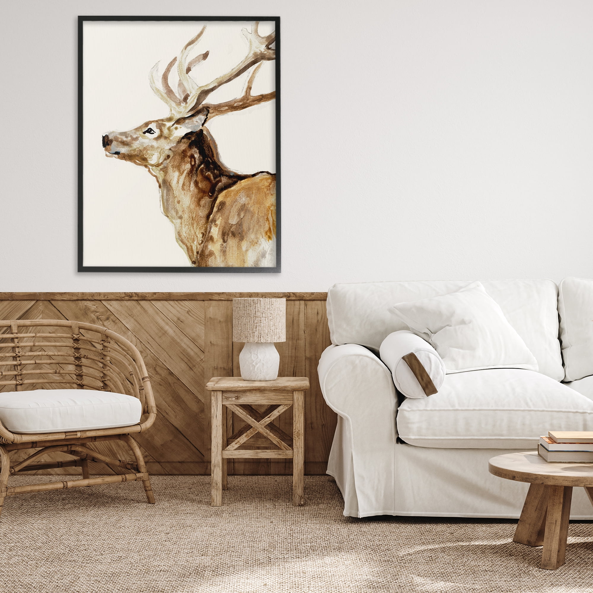 Stupell Industries Deer Portrait Profile View Black Framed Giclee Art, design by Lorenzo Collective