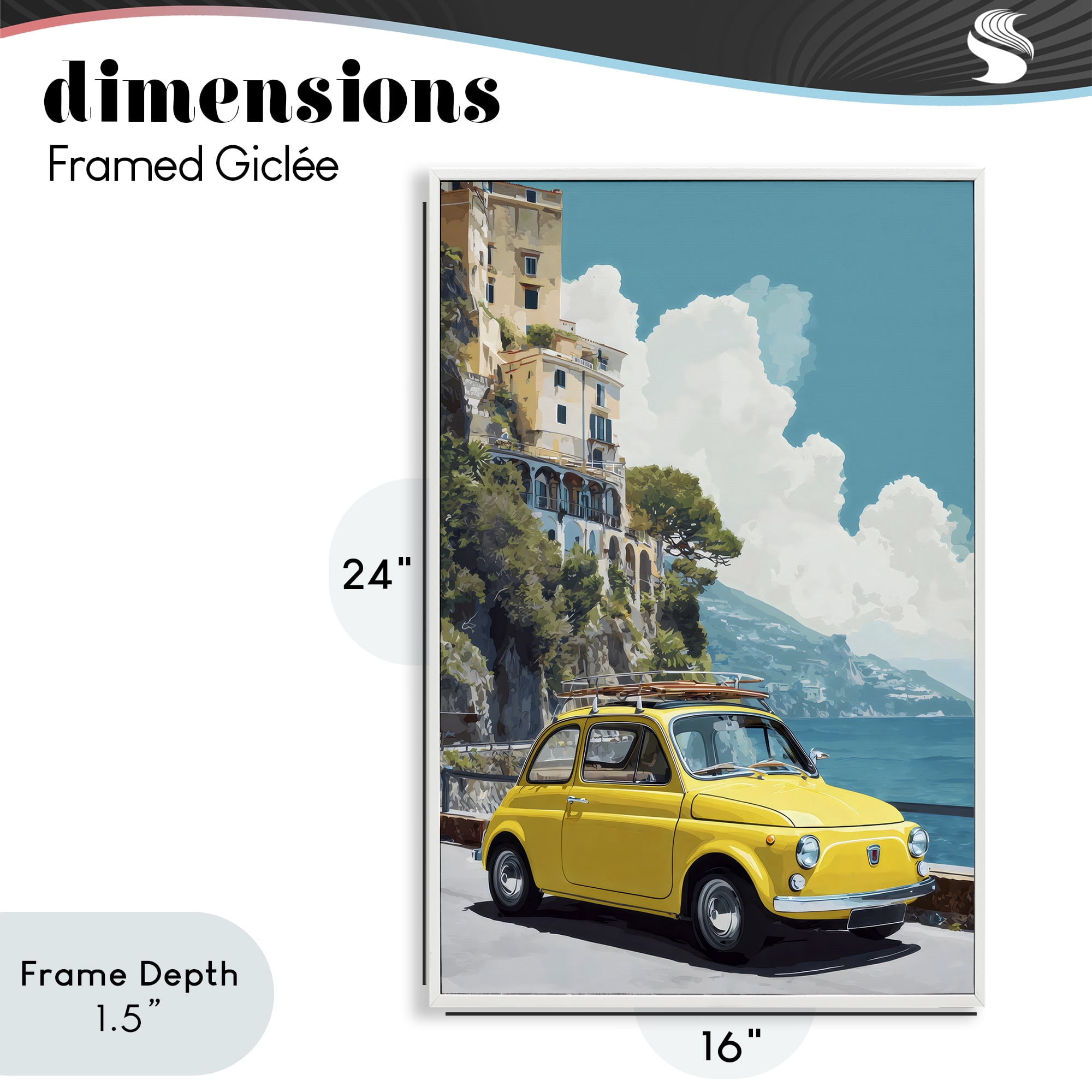 Stupell Industries Yellow Car on Coast White Framed Giclee Art, design by Petal Prints Design