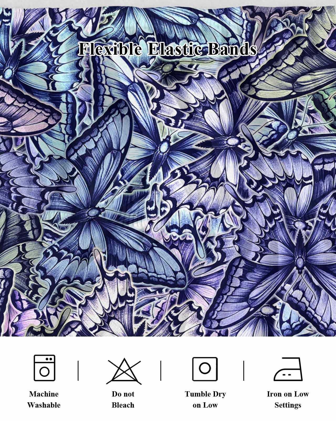Purple Blue Teal Butterfly Wrap Around Bed Skirts for Queen Bed 16" Drop, Bed Skirt with Adjustable Elastic Belt Dust Ruffle Bed Valance for Bedroom Hotel Luxury Modern Abstract Art Bed Frame Cover