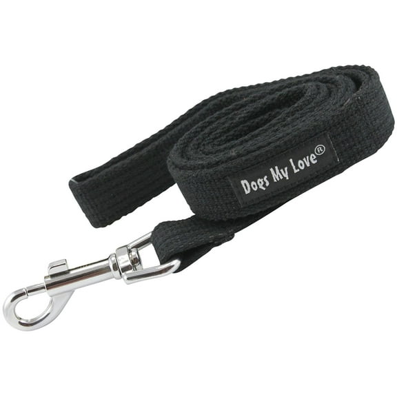 Dog Leash 4.5ft Long Organic Cotton Web for Training, Black 4 Sizes (Large: 1" Wide)
