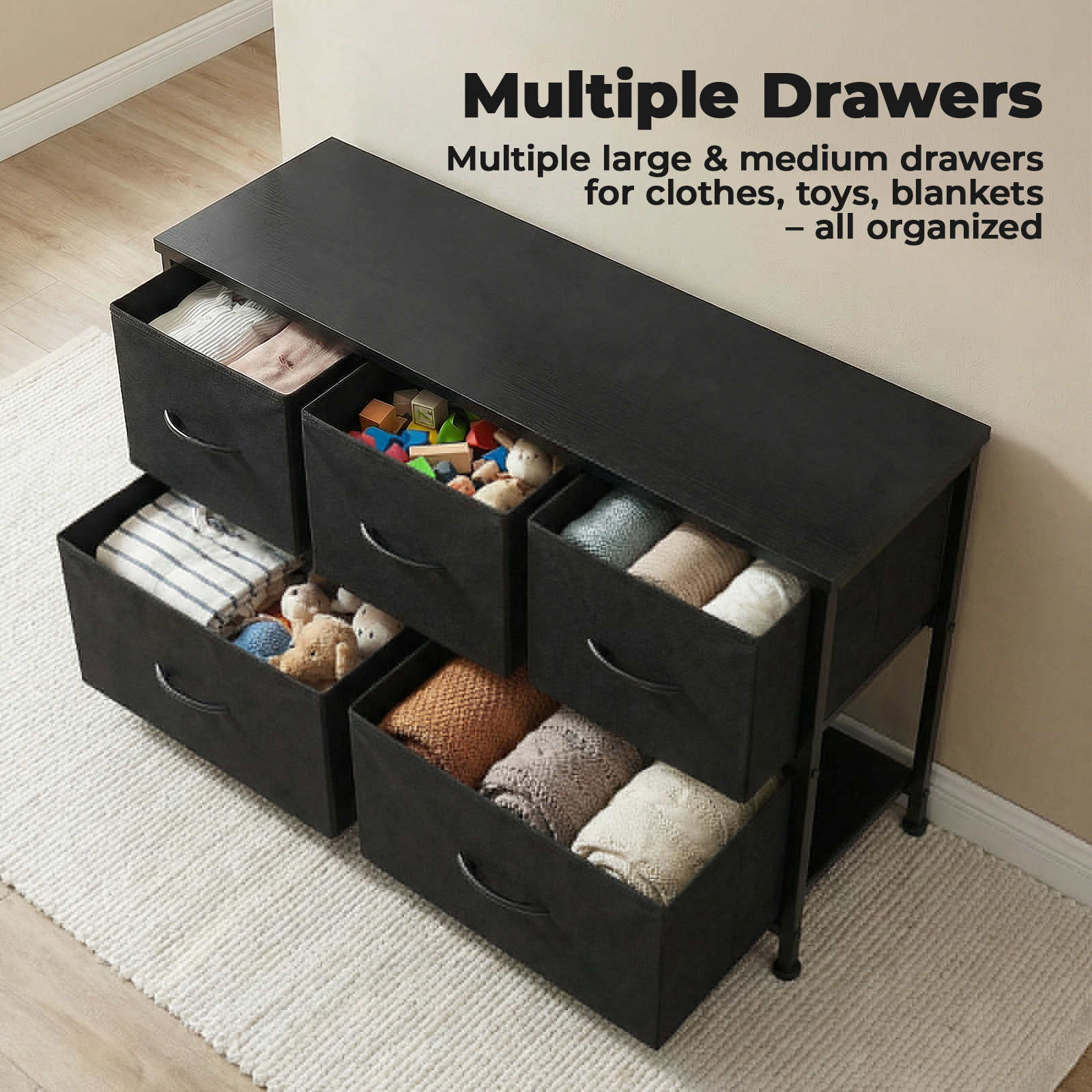 Alvantor Tall Dresser Fabric Storage Tower ,Wooden Top for Kid Room, Closet, Entryway, Nursery
