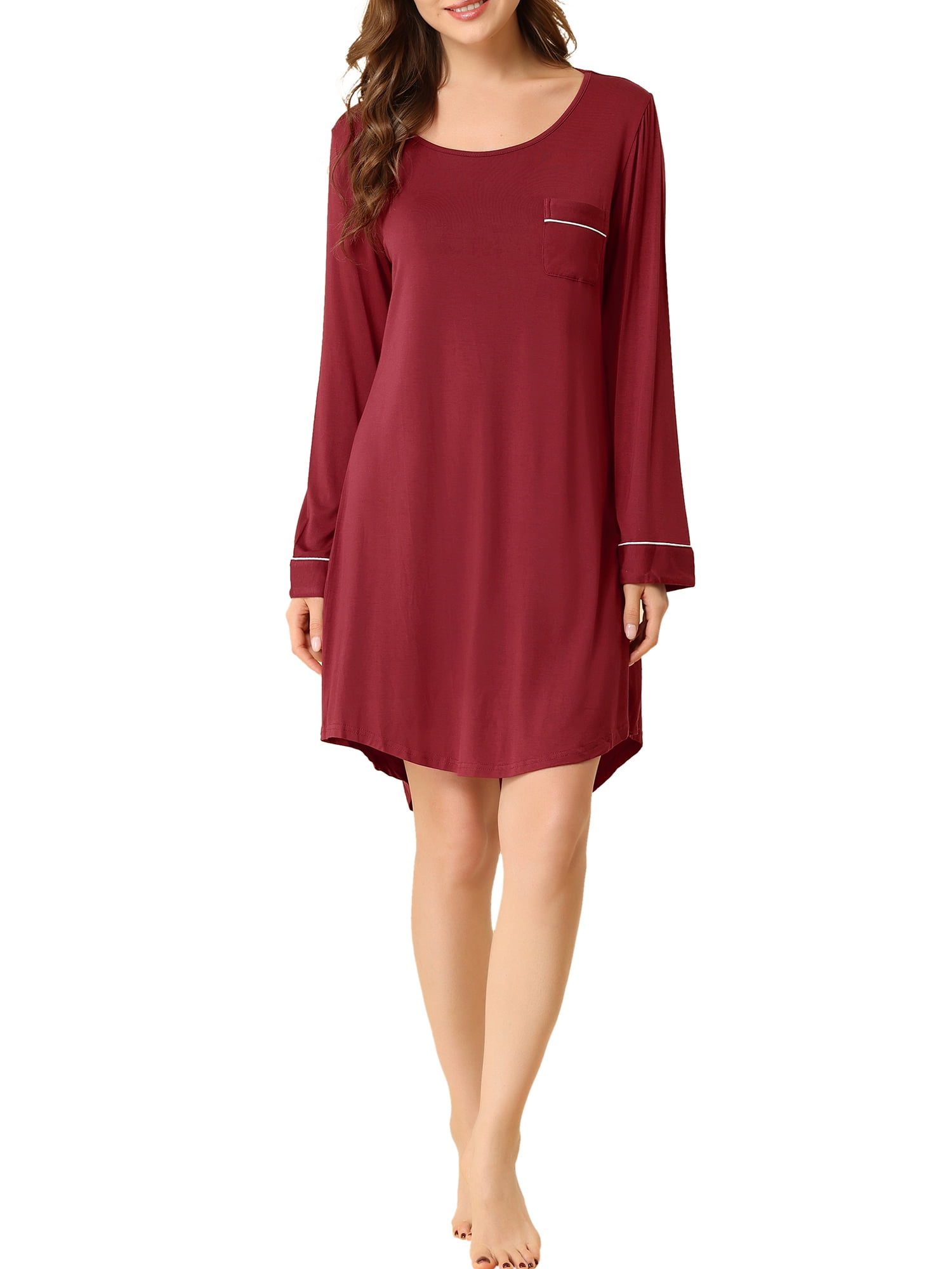 Unique Bargains Women's Lounge Dress Pajama Round Neck Soft Sleepwear Nightgown