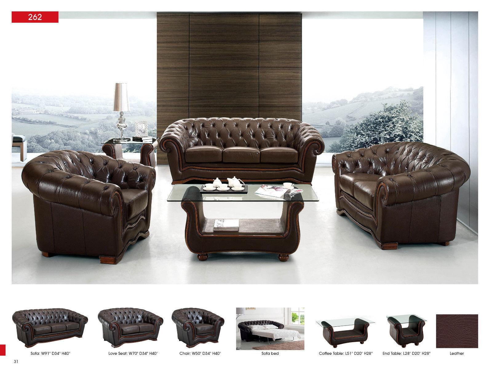 Esf 262 Traditional Dark Brown Full Italian Leather Sleeper Sofa Set 3pcs