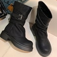 thumbnail image 5 of Dakaela Women's Riding Ankle Boots Platform Wide Calf Motorcycle Booties Trendy Slouch Casual Shoes, 5 of 7