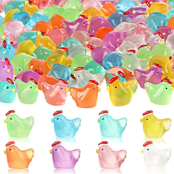 40Pcs Luminous Mini Chicken Figurines Tiny Resin Animal Decor for Crafts Glowing Miniature Chickens for Home Office Garden and Fairy Landscape Decoration