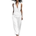 thumbnail image 2 of Cagogo Women's 2 Piece V Neck Sleeveless Shirt Wide Leg Pants Set Casual Solid Boho Vacation Outfits Loose Two Piece Lounge Matching Sets Tracksuits Travel Resort Wear Clothes, White XL, 2 of 9