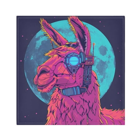 

JSTEL Llama Alpaca Moon Cyberpunk Cloth Napkins Set of 4 20x20 Inch Washable and Reusable Napkin for Decoupage Dinner Party Everyday Use