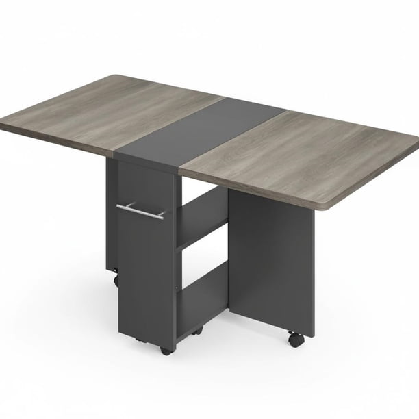 Garvee Mesa de Comedor Plegable de 47,2", Plegable y Ampliable, 6 Ruedas y 2 Estantes de Almacenamiento, Gris y Negro
