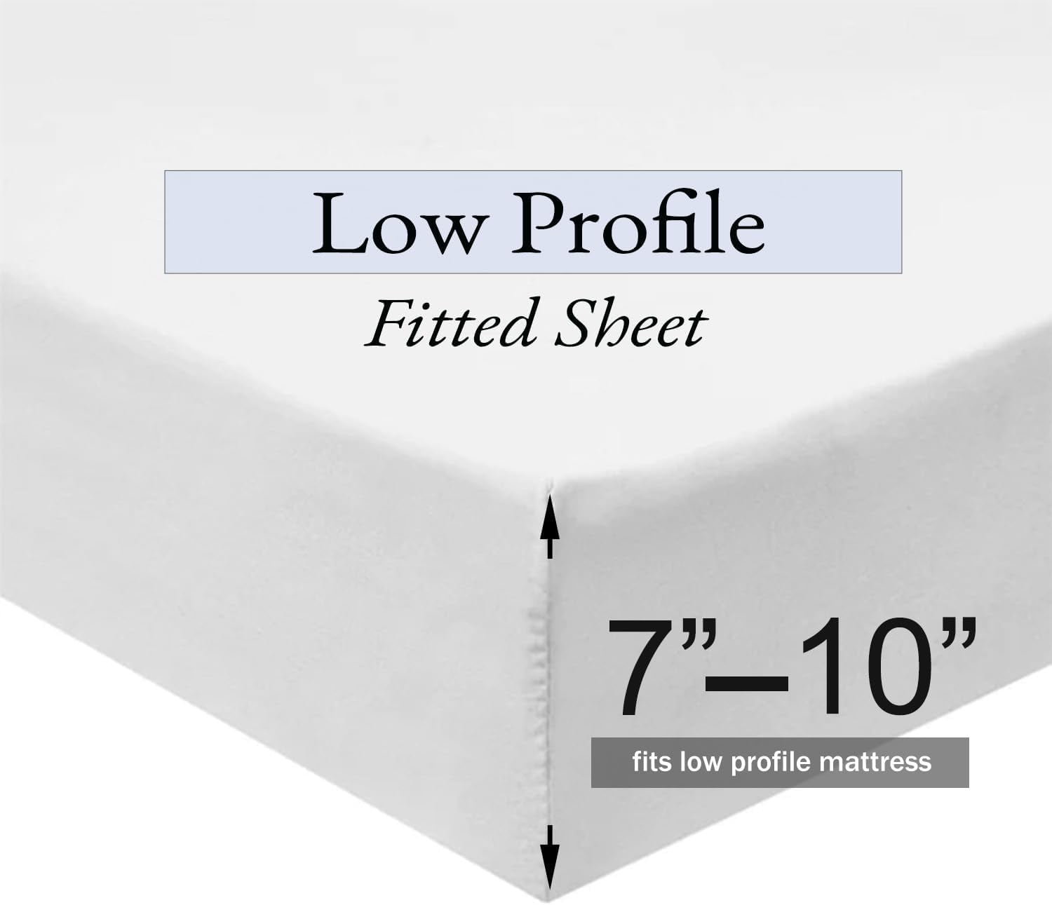 Low Profile Fitted Sheet (7-10 inches) Luxurious 500 Cotton Sateen Made in USA Queen / White