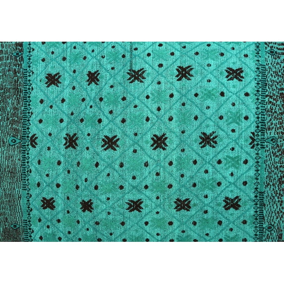 Ahgly Company Indoor Rectangle Oriental Turquoise Blue Modern Area Rugs, 8' x 12'