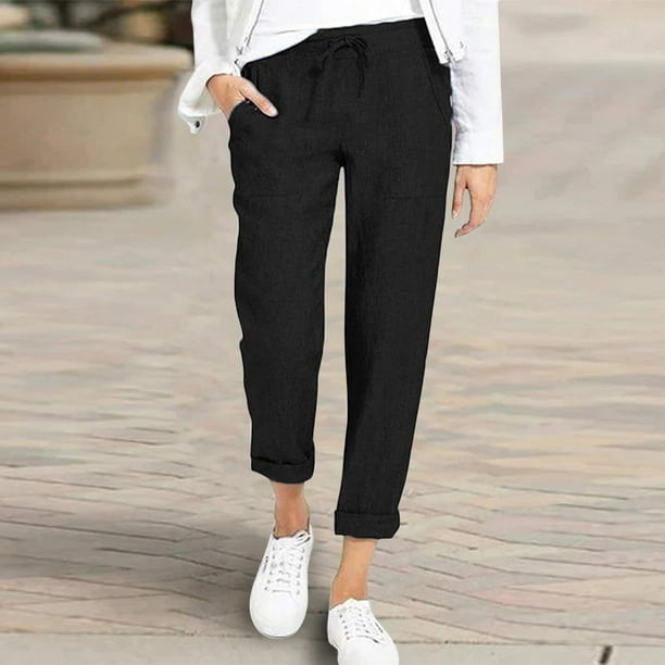 Pantalones casuales de mujer con cordones Pantalones de ocio Bolsillo de color sólido Pantalones de dama de oficina FLhrweasw Nuevo