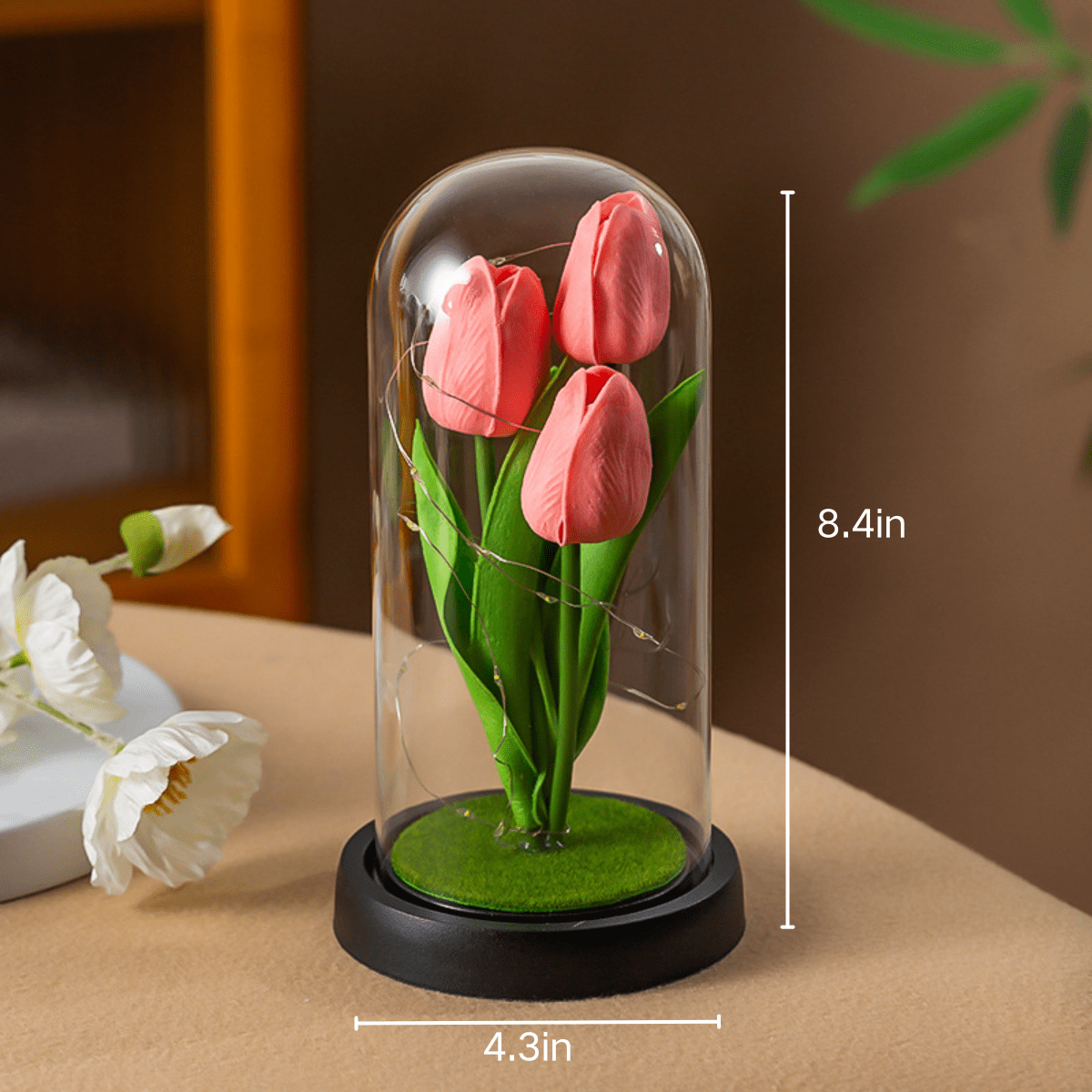 FTCBJJA Preserved Artificial Tulip Bouquet in Glass Dome with LED Fairy Lights, Glass Rose Artificial Flowers with Eternal Tulip, Home Decor Accent, Romantic Flower for Mom,Women&Wife,Gradient Purple