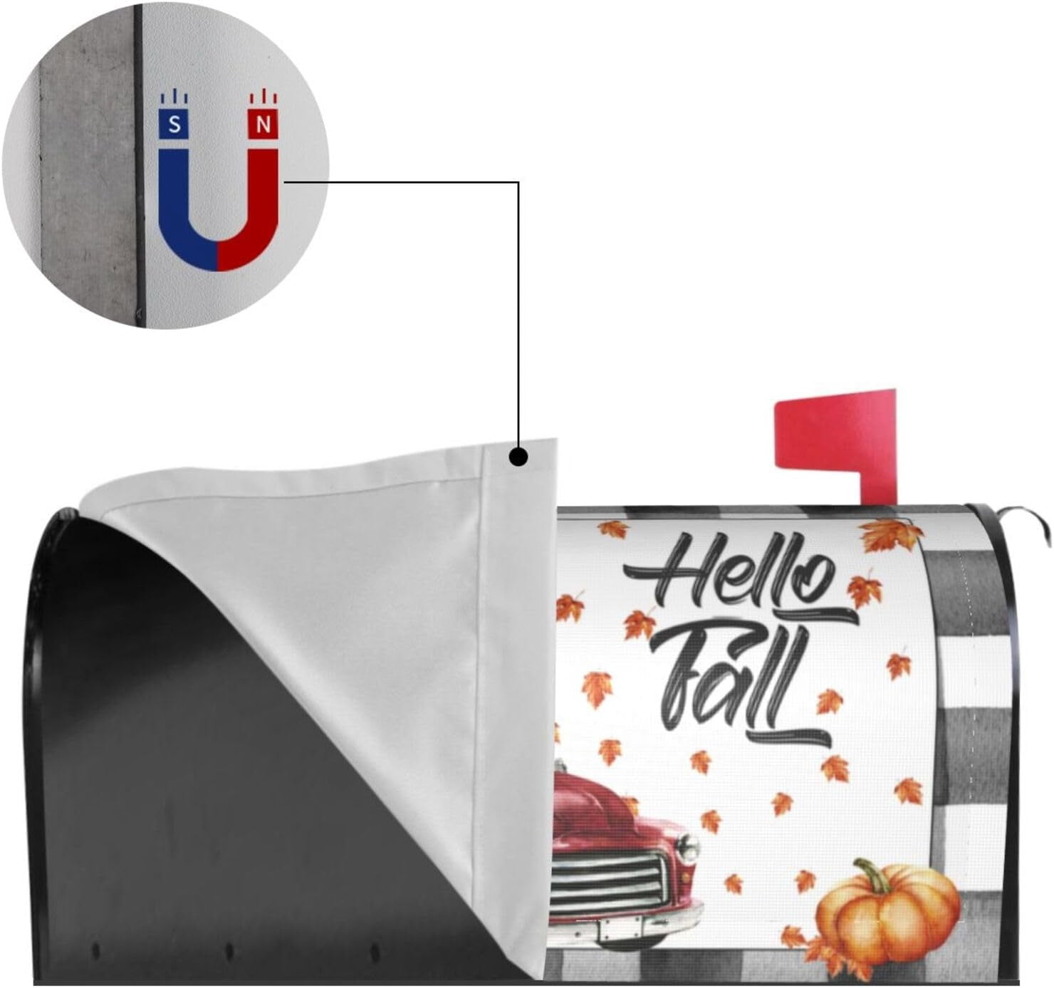 Fall Pumpkin Truck Mailbox Cover Magnetic Standard Size 18" X 21" Hello Fall Mailbox Covers Autumn Thanksgiving Mailbox Wraps Post Letter Box Cover for Outdoor Decor