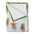 thumbnail image 2 of Christmas Soft Flannel Fleece Throw Blanket, Gingerbread Cookies Hanging from Fir Branches Forest Silhouette, Cozy Plush for Indoor and Outdoor Use, 70" x 90", Pale Brown Pale Grey, by Ambesonne, 2 of 5