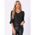 thumbnail image 4 of DARING DIVA V Neck Metallic Sparkly Glitter Blouse XS Black, 4 of 6