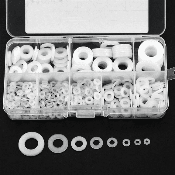 1000Pcs White Nylon Flat Washer Gasket Set M2 M2.5 M3M4M5 M6 M8 M10 Plastic Sealing O-Rings Assortment Kit Fastener
