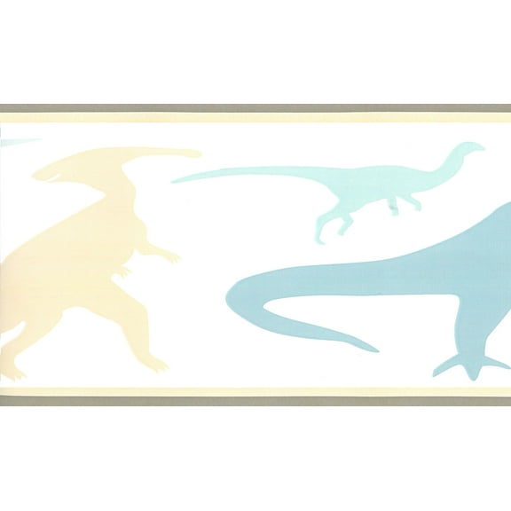 Dundee Deco Prepasted Wallpaper Border - Kids Brown, Beige, Blue Dinosaurs, 15 ft x 8 in