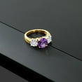 thumbnail image 4 of Gem Stone King 18K Yellow Gold Plated Silver Purple Amethyst and White Moissanite Engagement Ring for Women | 3.30 Cttw | Round 8MM | Gemstone February Birthstone | Size 8, 4 of 5