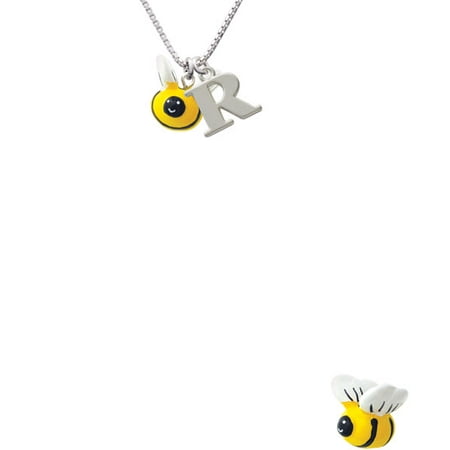 Bee Necklace - Resin Bumble Bee Capital Initial R Necklace