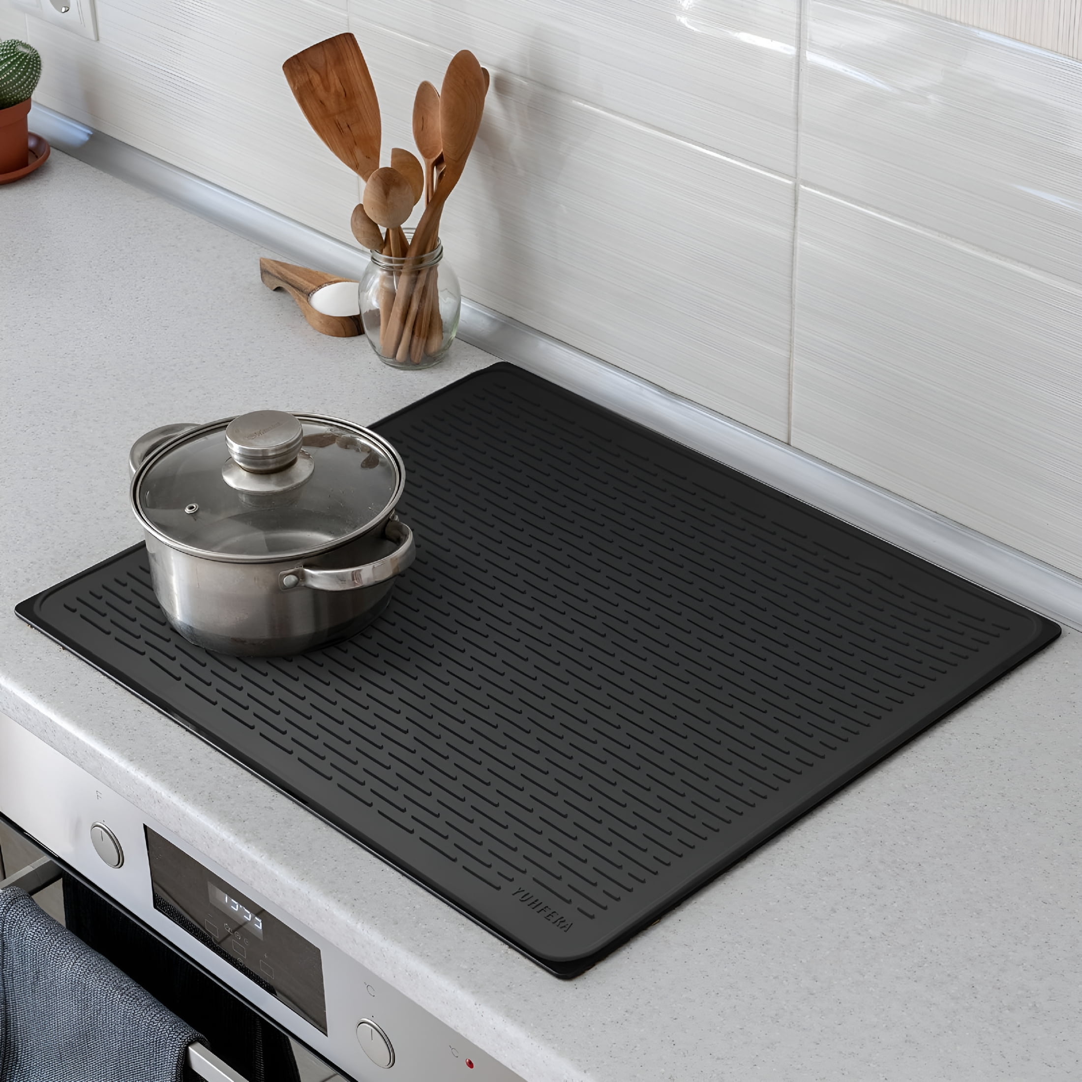 ACDANC Stove Top Cover for Electric Stove-Silicone Stove Mat for Glass Top,Glass Cooktop Protector for Kitchen,Multi-Functional Oven Covers for Electric Stove (Black,28 X 20)