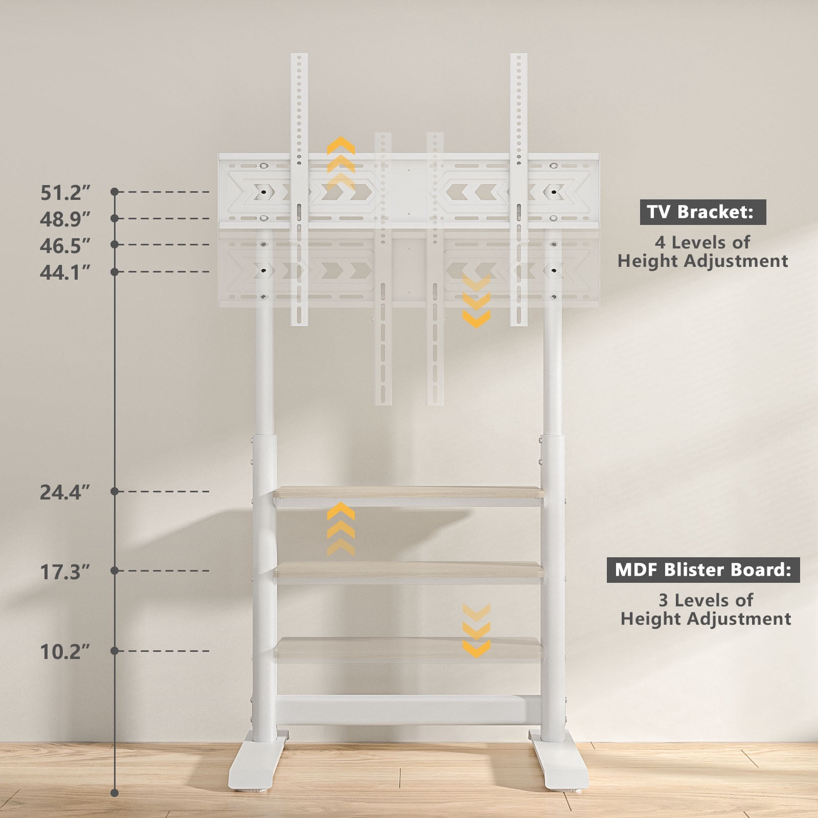 RTVR Floor TV Cart Stand with Mount for 55 - 100 inch Screens up to 150 lbs, Heavy Duty Conner TV Stand, White
