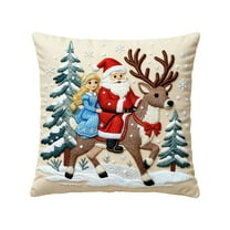 CuiLiyq Christmas Pillow Covers, 17.7" x 17.7" Decorative Pillow Cases With Soft Fabric Hidden Zipper, Santa Claus Print Pillow Covers For Home Holiday Party Sofa Bed Decoration (G)