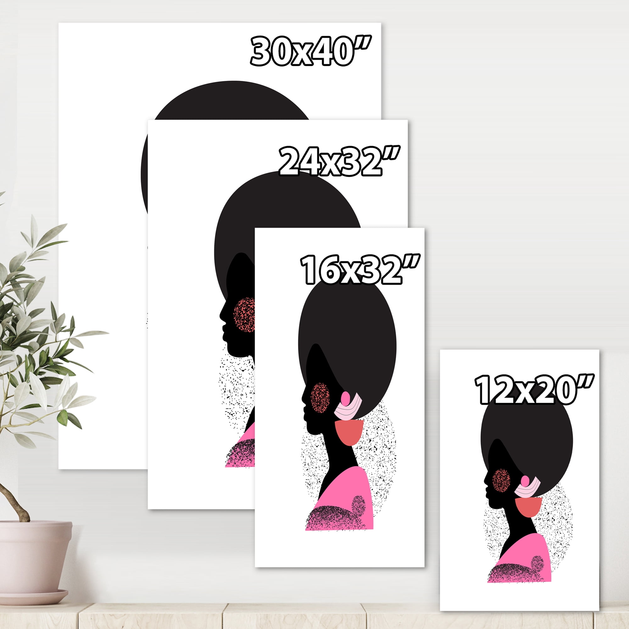 Ethnic Geometric Silhouette of African American I 30 in x 40 in Painting Canvas Art Print, by Designart