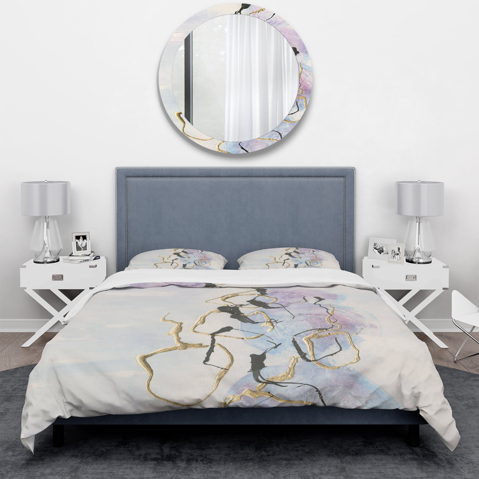Designart 'Gold Lines on Pastel I' Geometric Duvet Cover Set