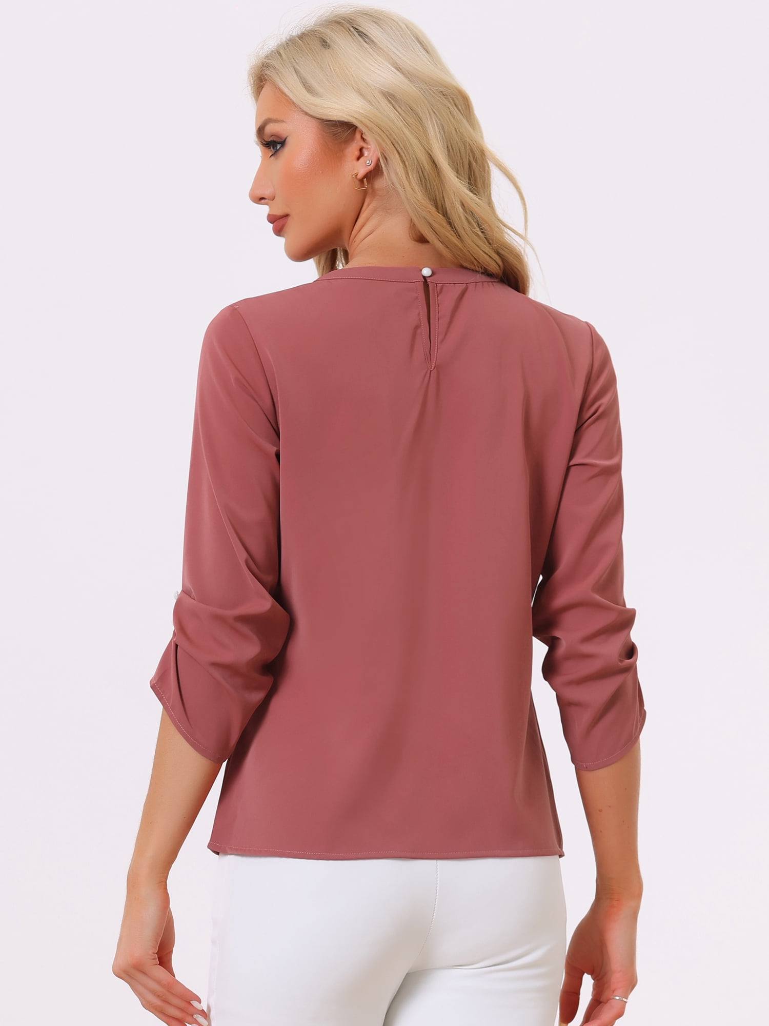 DARING DIVA Round Neck Keyhole Pleated Shirred Work Top M Carmine Red