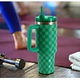 thumbnail image 6 of (2 pack) Mainstays 40 oz Stainless Steel Tumbler with Straw and Handle, Double Wall Insulated, Green Check, 6 of 8