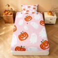 thumbnail image 4 of Homewish Ghost Pumpkin Twin Sheets for Girls, Happy Halloween Themed Bedding, Pink Orange White, 3pcs (1 Flat Sheet, 1 Fitted Sheet and 1 Pillowcase), 4 of 6